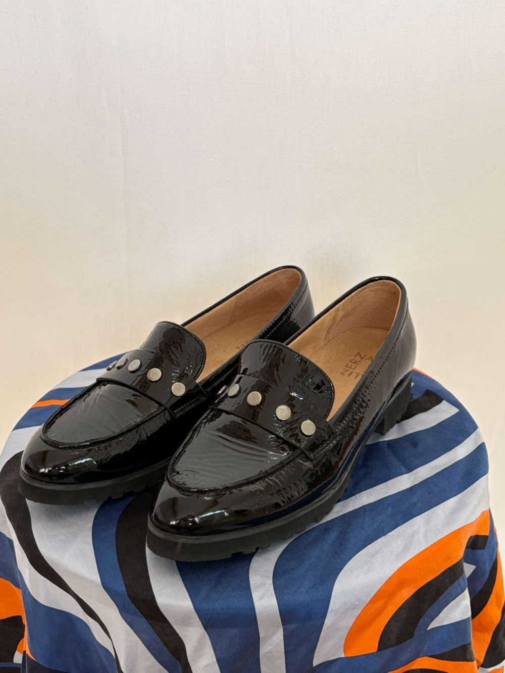 Naturalizer Black Patent Loafers with Silver Studs